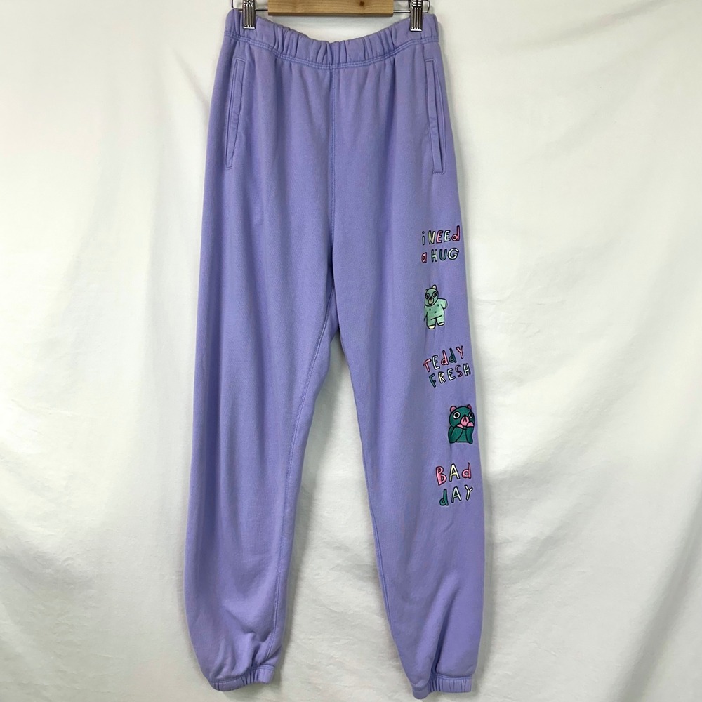 TEDDY FRESH Purple Bear Embroidered Jogger Sweatpants Women's M‎ H3H3 Cotton